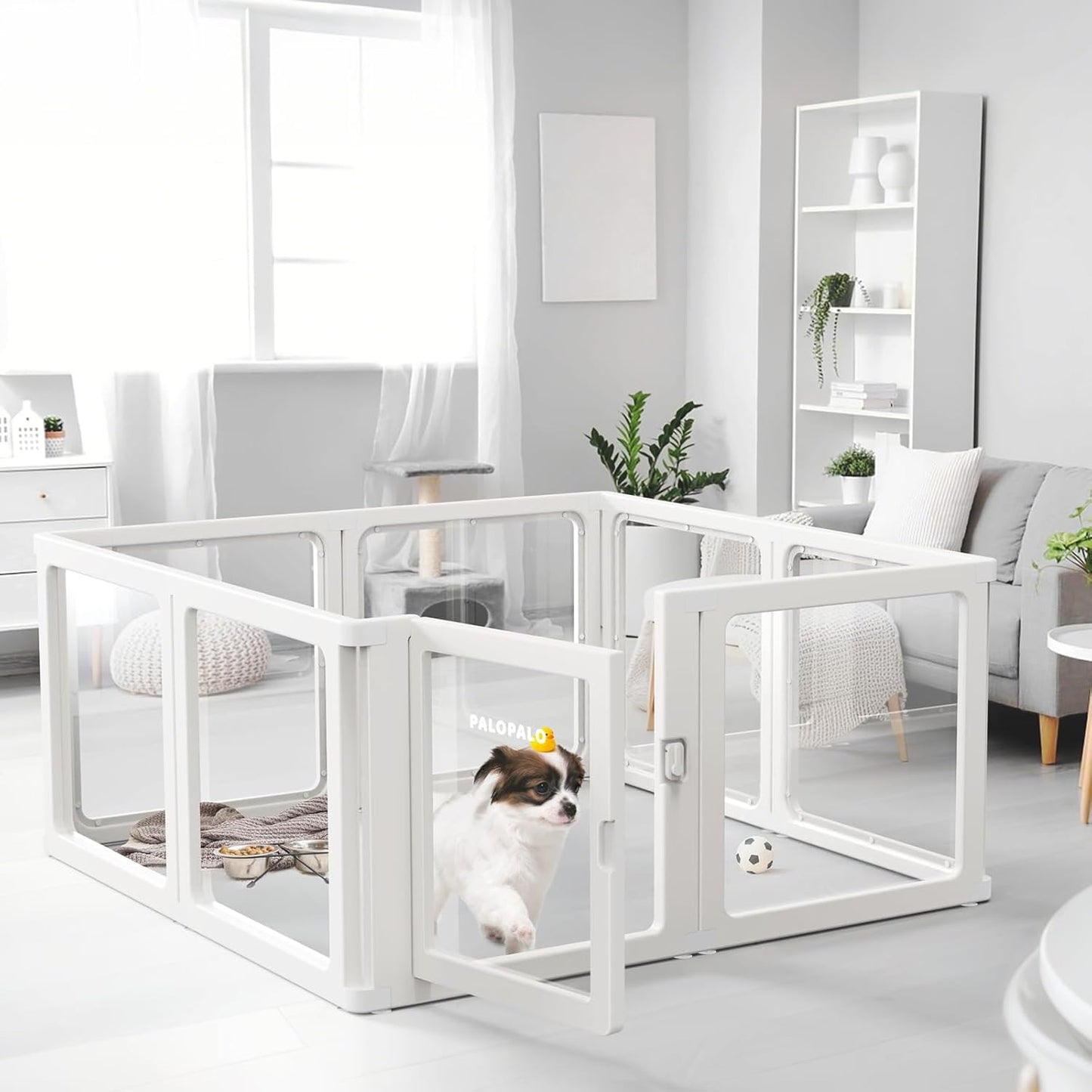 PALOPALO XXL Transparent Acrylic Pet Playpen for Puppies Nursing Dogs & Indoor Outdoor Cats - Lightweight Portable Kennel with Tool-Free Assembly, Breathable Design for Home Use