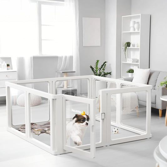 PALOPALO XXL Transparent Acrylic Pet Playpen for Puppies Nursing Dogs & Indoor Outdoor Cats - Lightweight Portable Kennel with Tool-Free Assembly, Breathable Design for Home Use