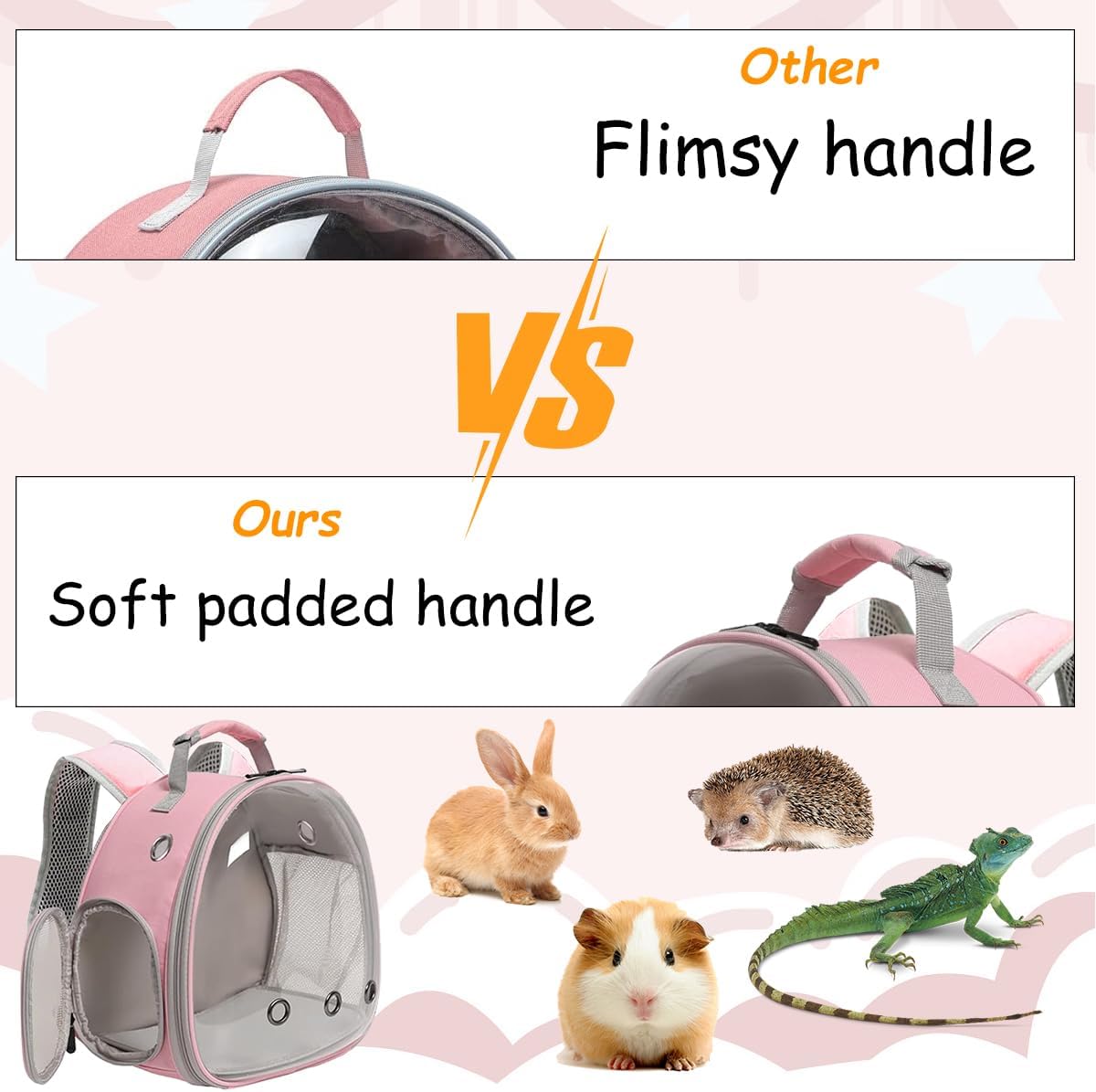 Guinea Pig Carrier, Clear Bubble Window for Guinea Pig, Bunny Rat Bird (Pink, Backpack)