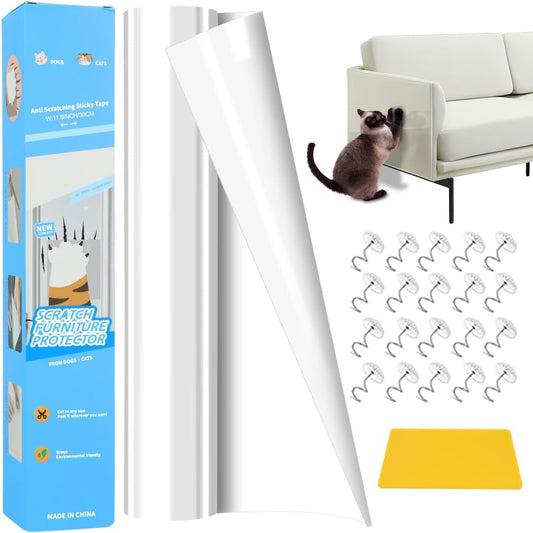 Cat Scratch Furniture Protector, 13.7"x160" Couch Protector from Cat Claws Deterrent Protectors, Single-Sided Sticky Clear Scratch Protector for Furniture Door Walls