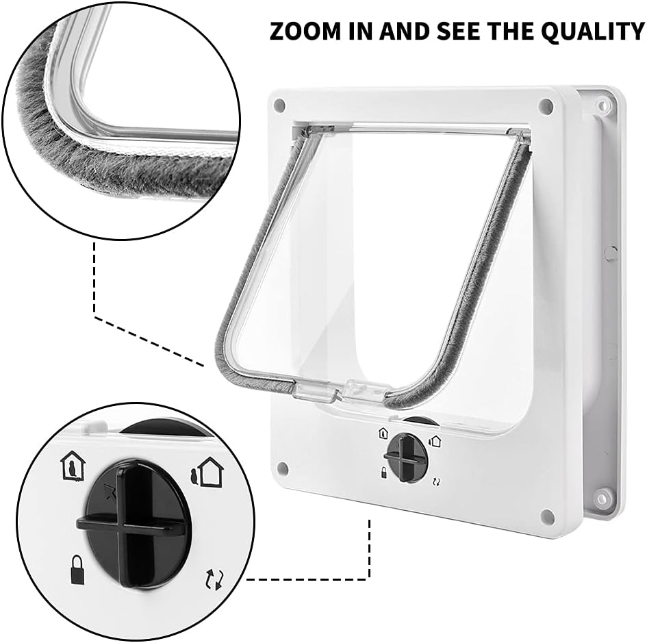EASY JOY Cat Doors(Outer Size 10.6" x 9.2"), 4-Way Locking Cat Door for Interior Exterior Doors, Weatherproof pet Door with Magnet for Cat or Dog < 21.5 inches in Girth(White L)