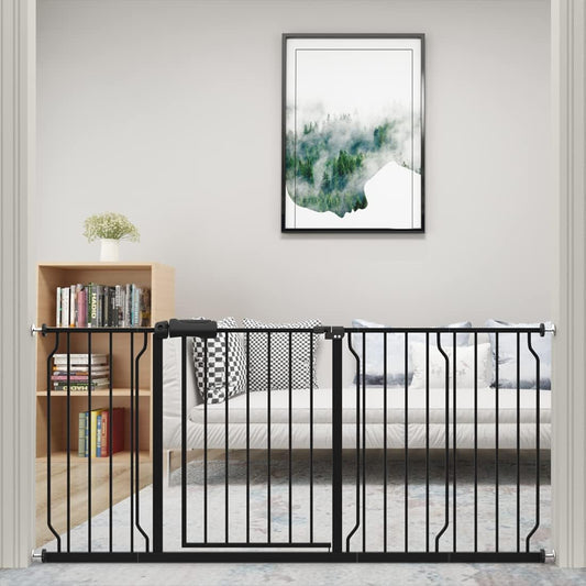 WAOWAO Baby Gate 38.58-43.31" Extra Wide Pressure Mounted Walk Through Swing Auto Close Safety Black Metal Toddler Kids Child Dog Pet Puppy for Stairs,Doorways,Kitchen