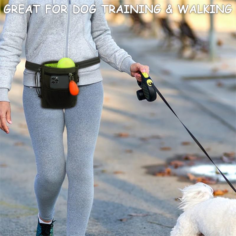 Dog Treat Pouch, Large Treat Pouches for Pet Training with Multiple Pockets, Built-in Poop Bag Dispenser & Phone Holder, 3 Wear Styles, Ideal Dog Treat Bag for Training & Walks, Black