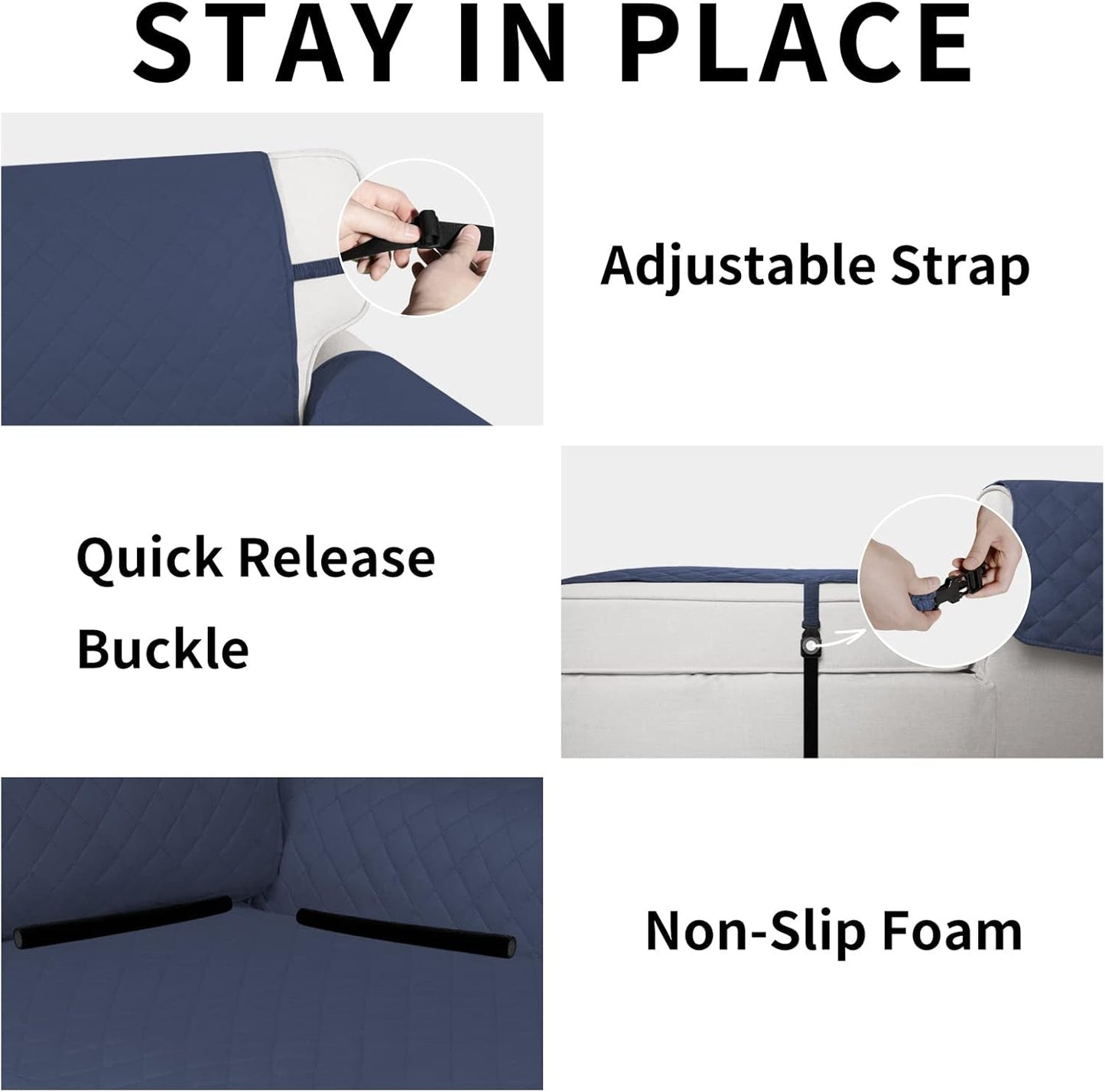 Easy-Going Reversible Chaise Lounge Couch Cover Water Resistant Sofa Cover Sectional L Shaped Sofa Slipcover with Adjustable Straps Furniture Protector for Dogs (115X34 in, Dark Blue/Dark Blue)