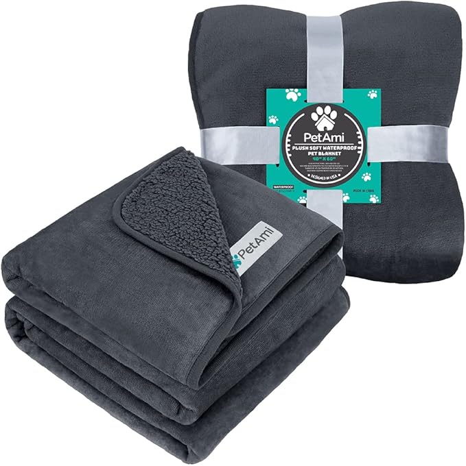 PetAmi Waterproof Dog Blanket - Pee Proof & Reversible for Medium Large Dogs, Pups & Cats. Soft Fleece, Washable, 40x60 Gray