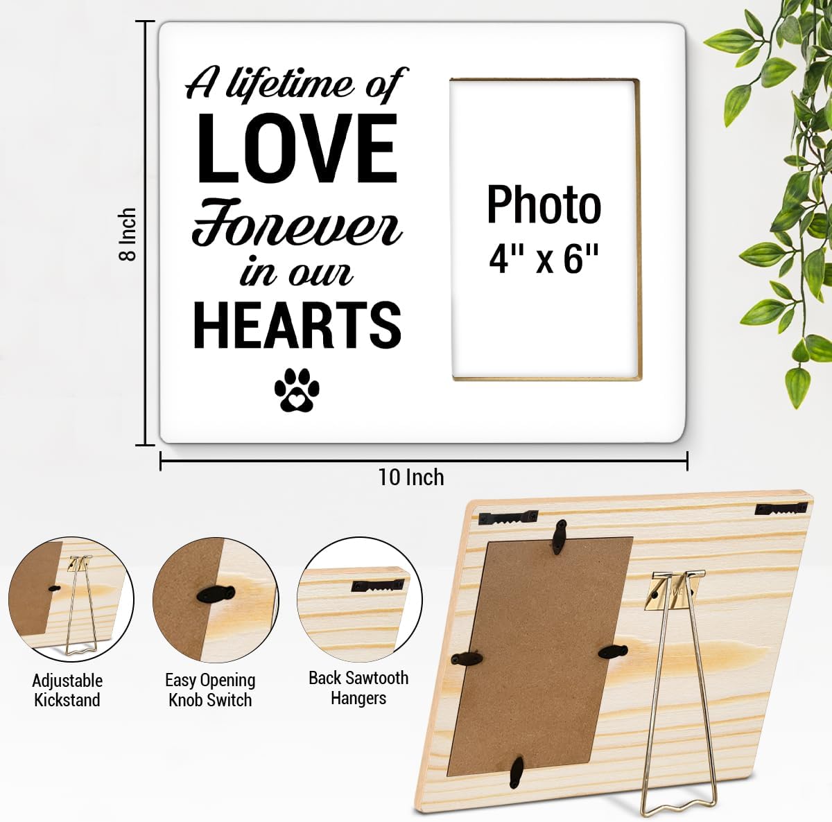 Dog Memorial Gifts for Loss of Dog Picture Frame, Pet Memorial Gifts for Dogs, Sympathy Gift for Cat Pet Lovers, A Lifetime of Love Forever in Our Hearts Wood Photo Frames, 4 x 6 Inch Photo