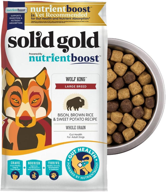Solid Gold Bison Dry Dog Food for Large Dogs – High Protein, Whole Grain Kibble with Real Bison, Brown Rice & Omega 3 – Large Kibble w/Probiotics for Gut Health - Adult Dog Food - Nutrientboost™–22LB