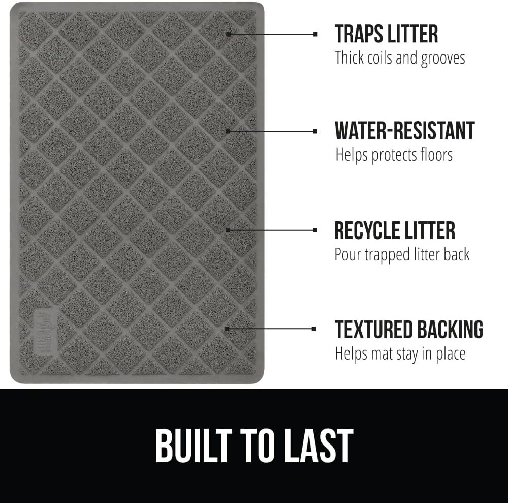 GORILLA GRIP Cat Litter Box Mat, 35x23, Water Resistant, US Designed Kitty Litter Trapping Mats, Easy to Clean, Scatter Control, Less Mess and Clean Floors, Kitten Supplies for Indoor Cats, Gray