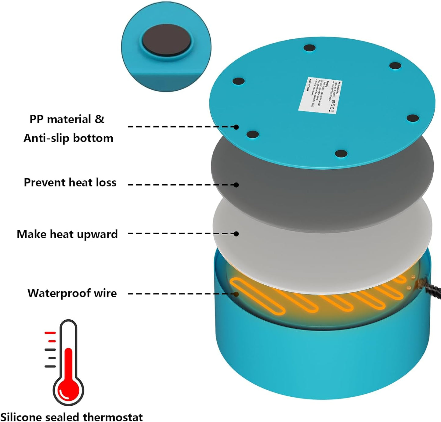 Heated Water Bowl for Dog & Cat, Outdoor Heated Dog Bowl with Chew Resistant Power Cord, Waterproof Heated Pet Bowl Smart Thermal-Dish in Winter for Dog Cat Chicken Duck, 108 OZ 30 Watts
