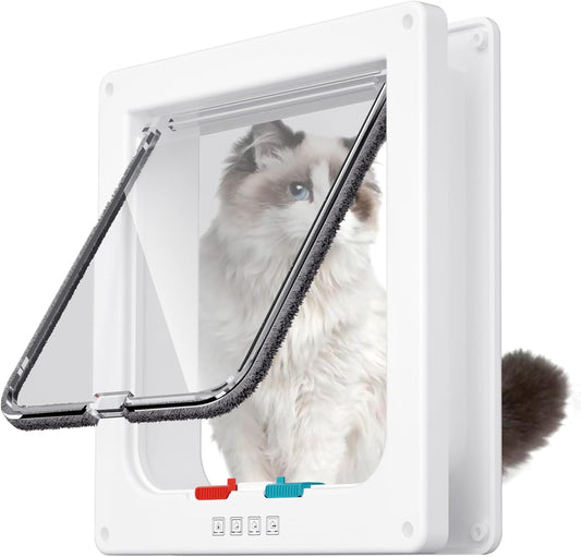 Large Cat Door Interior Door Pet Door for Cat Exterior Door 4 Modes Locking Suitable for Window and Wall (White)