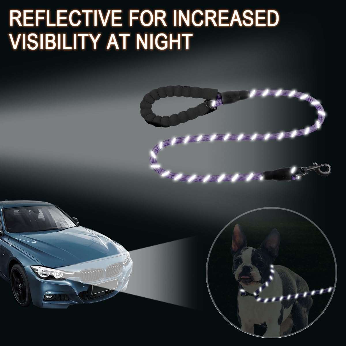 BARKBAY Dog Leashes for Large Dogs Heavy Duty Dog Leash 4/5/6 FT with Comfortable Padded Handle and Highly Reflective Threads for Medium Large Dogs Walking Training Running (4FT-1/2,Violet Purple)