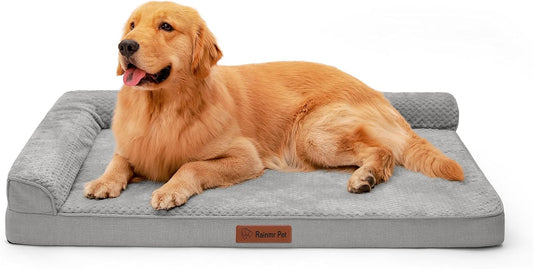 Orthopedic Dog Beds Large Sized Dog, Memory Foam Pet Bed for Medium and Large Dogs, Washable Removable Cover, Nonskid Bottom, Waterproof, 44x32x6 Inches, Light Grey