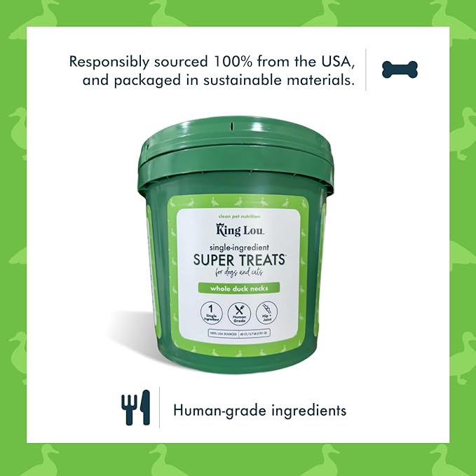 King Lou Duck Treats – Whole Dehydrated Duck Necks for Dogs and Cats – Single Ingredient Crunchy Chews – Protein-Rich Collagen Snacks – 60 Count