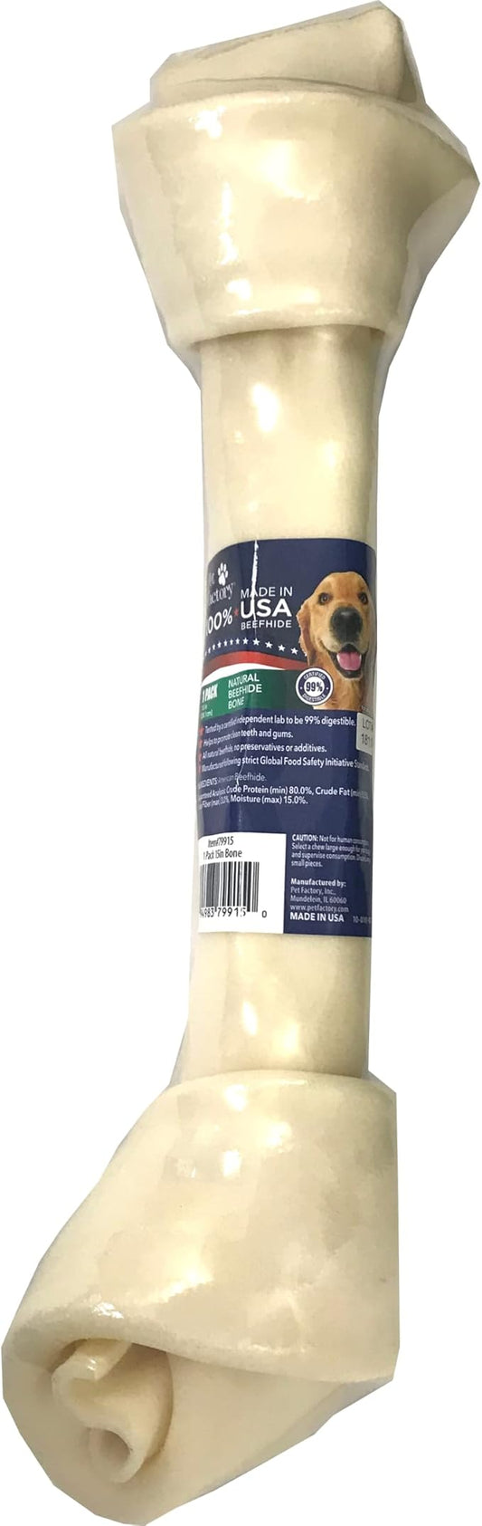 Pet Factory 100% Made in USA Beefhide 15-17" Knotted Bone Dog Chew Treat - Natural Flavor, 1 Count/1 Pack
