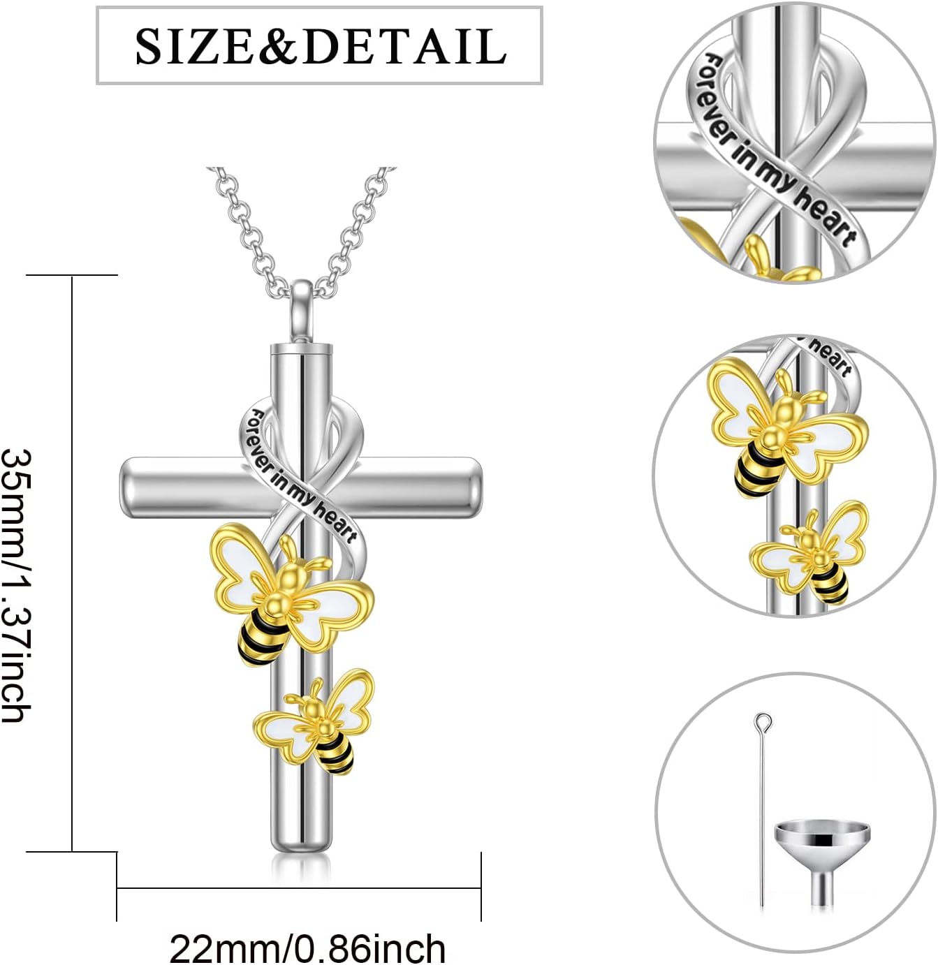 Cross Urn Necklace for Ashes 925 Sterling Silver Cremation Jewelry with Funnel Filler Kit Ashes Necklace for Human Women Girl Pets