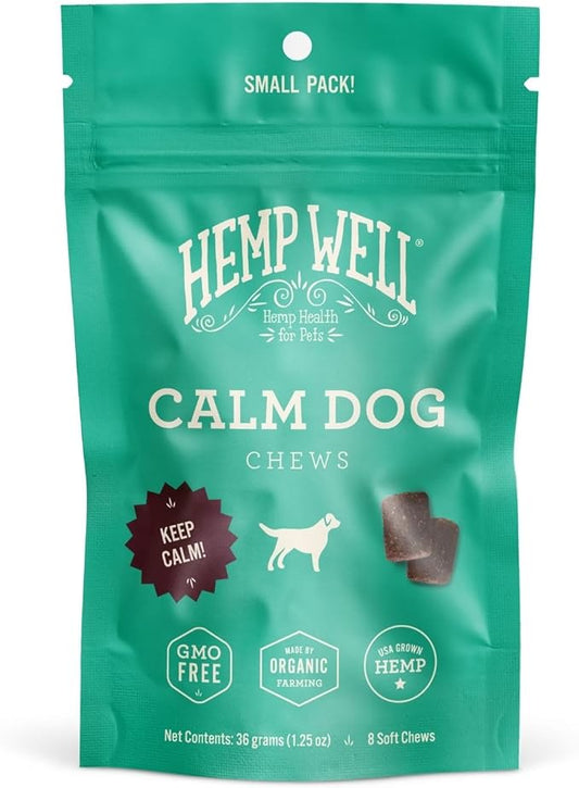 Hemp Well Calm Dog Soft Chews: Organic Hemp Infused with Melatonin - Calming Chews for Separation, Thunderstorms, and Stress - 8 Chews