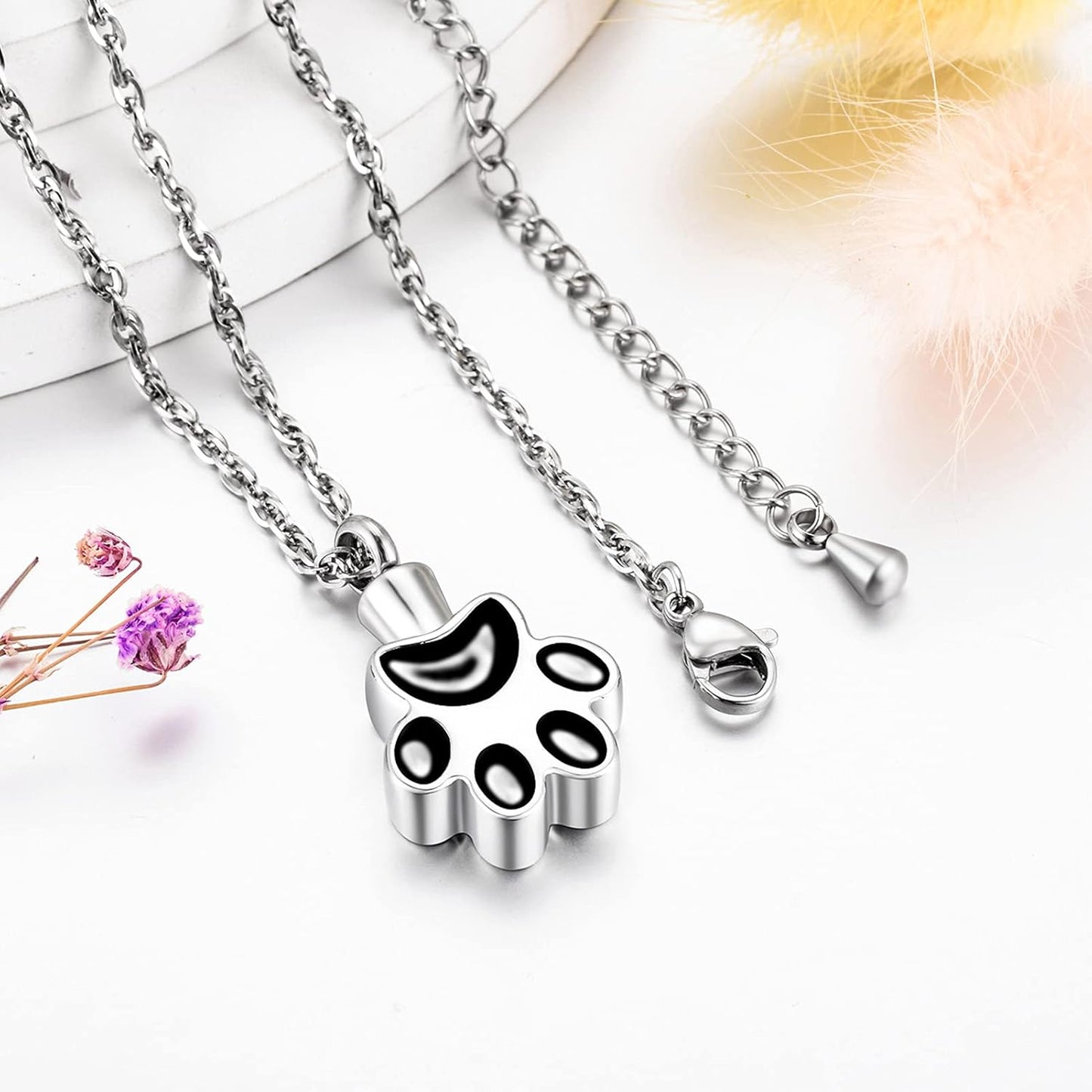 abooxiu Paw Print Urn Necklace for Ashes Cremation Necklace for Pet Ashes Stainless Steel Ash Necklace Memorial Ash Holder