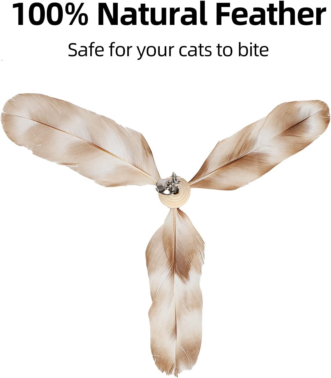 FUKUMARU Cat Wand Toy, 35.5 Inch Cat Feather Propeller Toy with Bell, Steel Wire Cat Toy for Indoor Cats with 4PCS Natural Feather