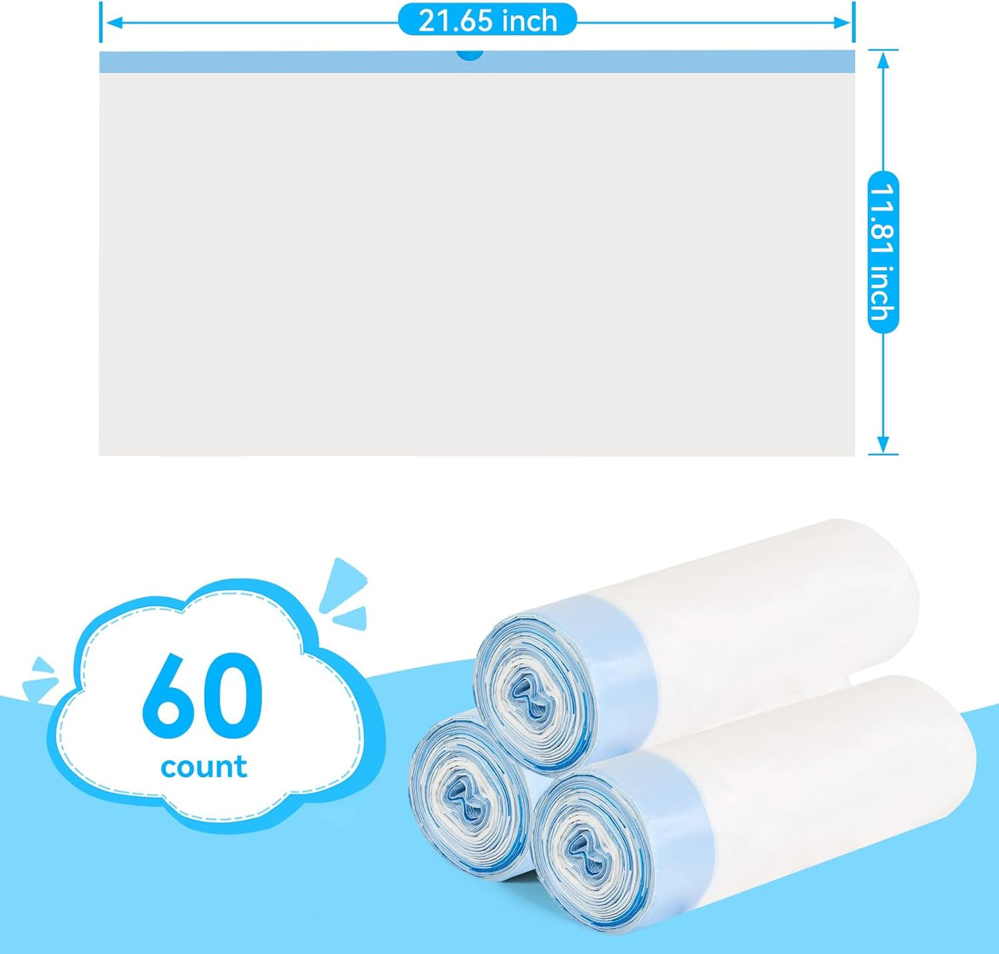 Cat Litter Bags 60 Count, 21.65"x11.8" Drawstring Close Litter Box Liners for Automatic Litter Box,Thick Cat Poop Bags,Easy to Clean,Heavy Duty Robot Bag for Self-Cleaning Box