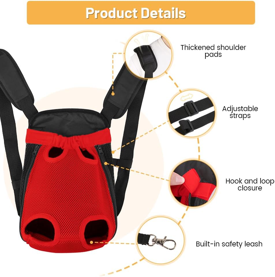 Inspack Dog Backpack Carrier/Cat Carrier, Adjustable Pet Front Carriers Travel Bag for Puppy Medium Dogs, Legs Out, Soft Ventilated Dog Chest Carry Backpacks for Hiking/Camping,10-16 lbs, Red