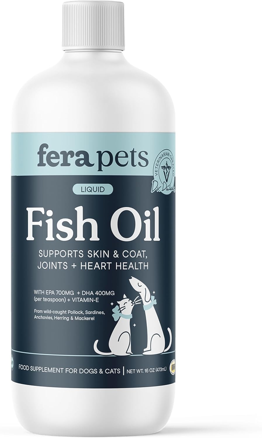 Fera Pets Fish Oil - Omega 3 for Dogs & Cats to Support Joints, Heart, Skin and Coat Health - Non GMO with Vitamin E - 16 oz