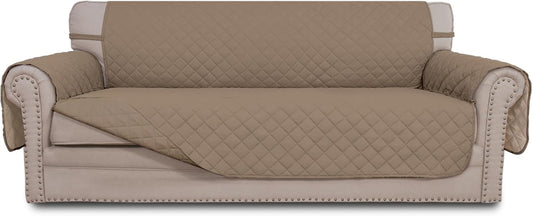 Easy-Going 4 Seater Sofa Slipcover Reversible Sofa Cover Water Resistant Couch Cover with Foam Sticks Elastic Straps Furniture Protector for Pets Children Dog Cat (XX-Large, Beige/Beige)