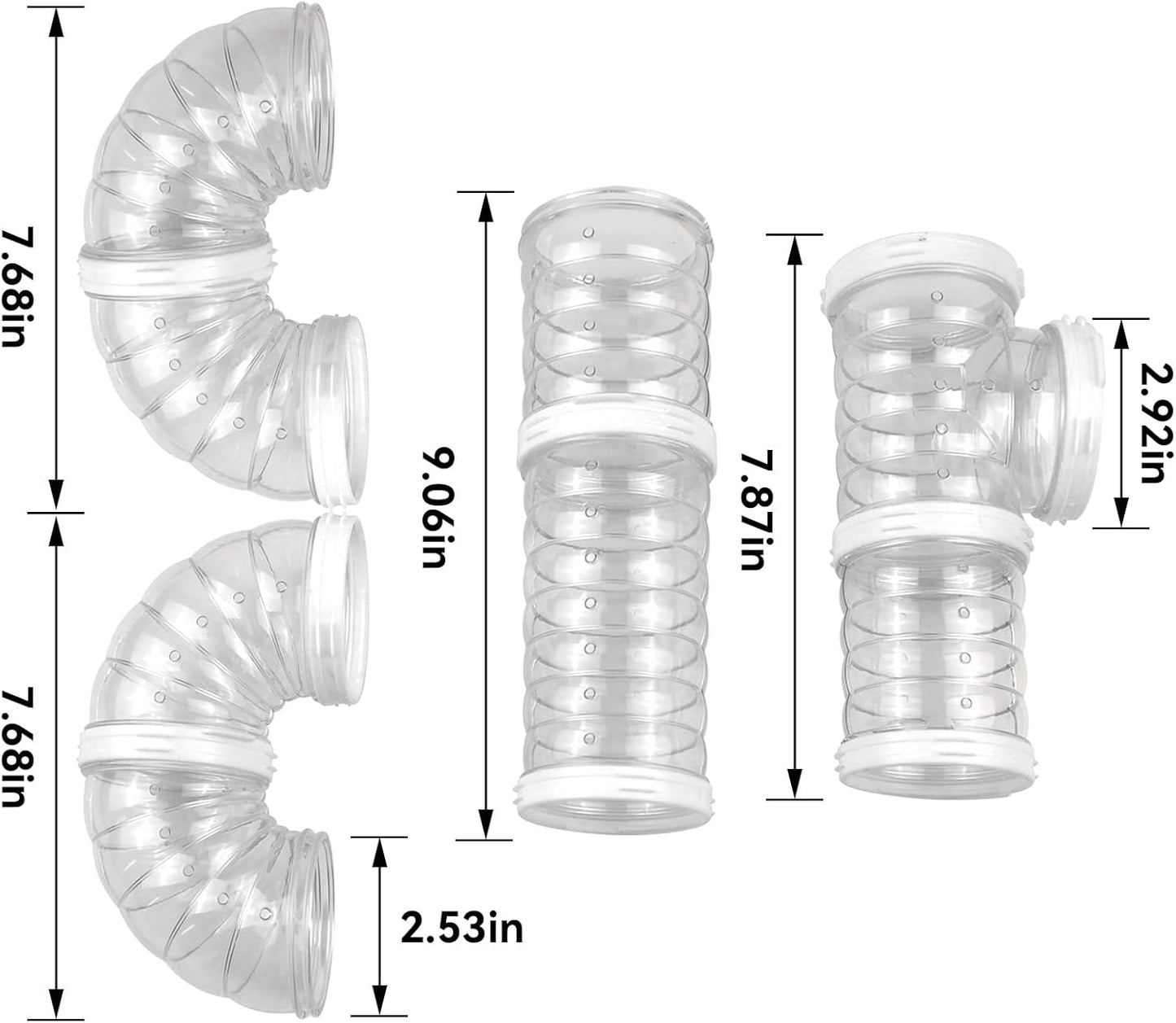 8 PCS Hamster Tunnel Kit,Transparent Curved Pet Cage Tube Set Dwarf Hamster Accessories DIY Toy Connection External Pipe for Mice Rat(White)