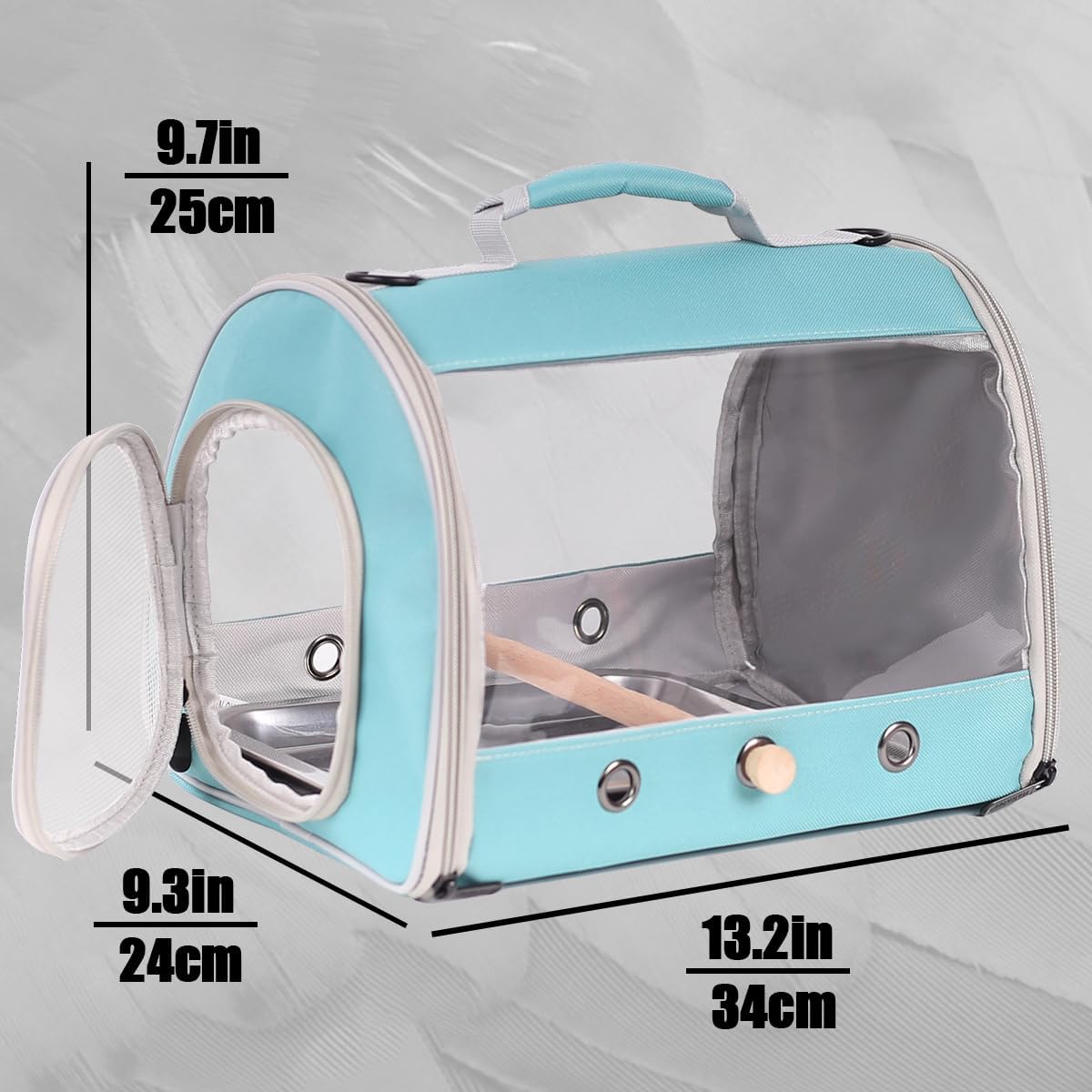 Long Tail Portable Bird Travel Carrier Cage with Metal Tray Soft Mat and Wooden Standing Perch, Hands Free Lightweight Clear 2 Windows Carry Bag for Parakeet Budgies Cockatiel Transport to Vet