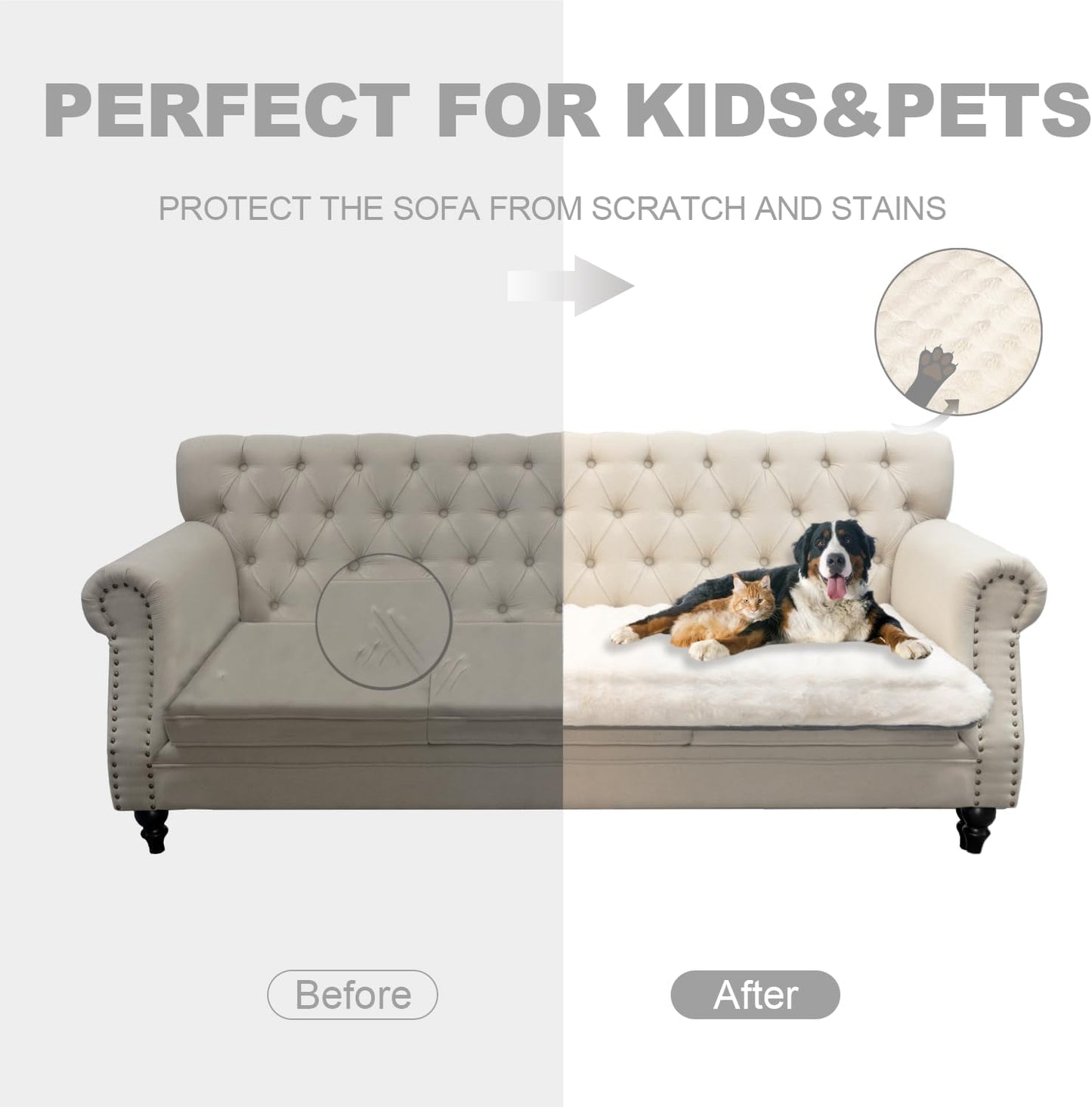 Dogs/Cats Bed Mats, Dog Pad Washable Removable Couch Cover with Anti-Slip Back, Plush Long Fur Mat, Perfect for Small, Medium and Large Dogs.(White-Bubble, 68"x82")