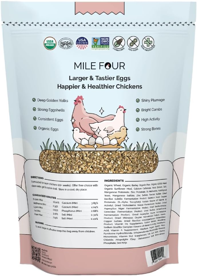 Organic Chicken Feed – Layer Mash, Non-GMO, USA Grown, 16% Protein, Corn-Free, Soy-Free, Non-Medicated Feed for Chickens, 2 lbs Sample