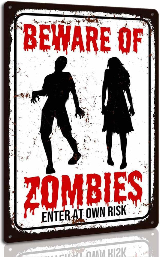 Beware of Zombie Sign Funny Halloween Party Decor Horror Themed for Outdoor Decoration 8 x 12 inch