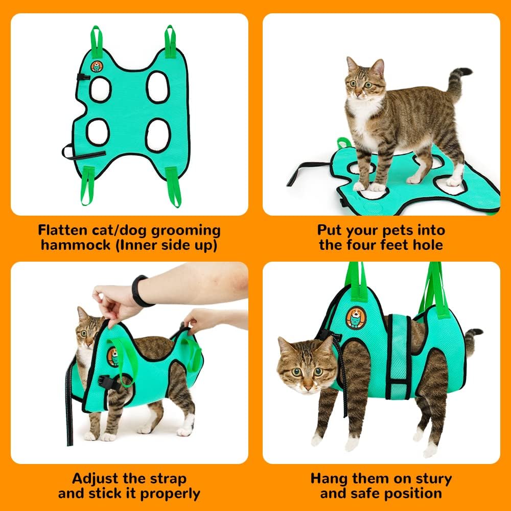 AWOOF Cat Grooming Hammock Harness for Cats & Dogs, Restraint Dog Grooming Hammock with Nail Clippers/Trimmer, Nail File, Comb, Grooming Scissors for Nail Trimming Ear Cleaning Medicine Taking