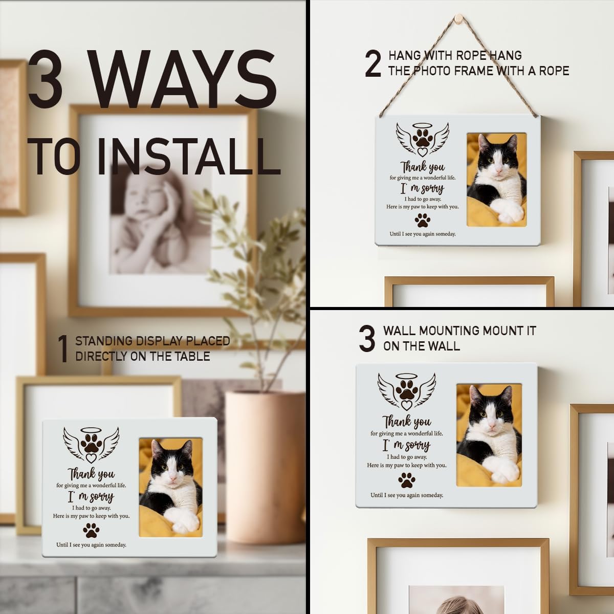 IAXIC Pet Cat Memorial Gifts for Loss of Cat Sympathy Gift Memorial Picture Frame, Pet Memory Picture Frame, Cat Frames For Pictures Memorial