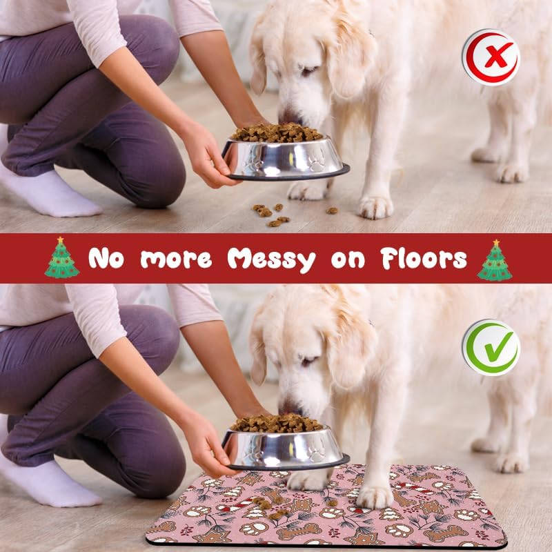 Dog Food Mats for Floors Waterproof, Cat Water Bowl Mats Pet Feeding Absorbent Placemats Christmas 16 * 24 inch