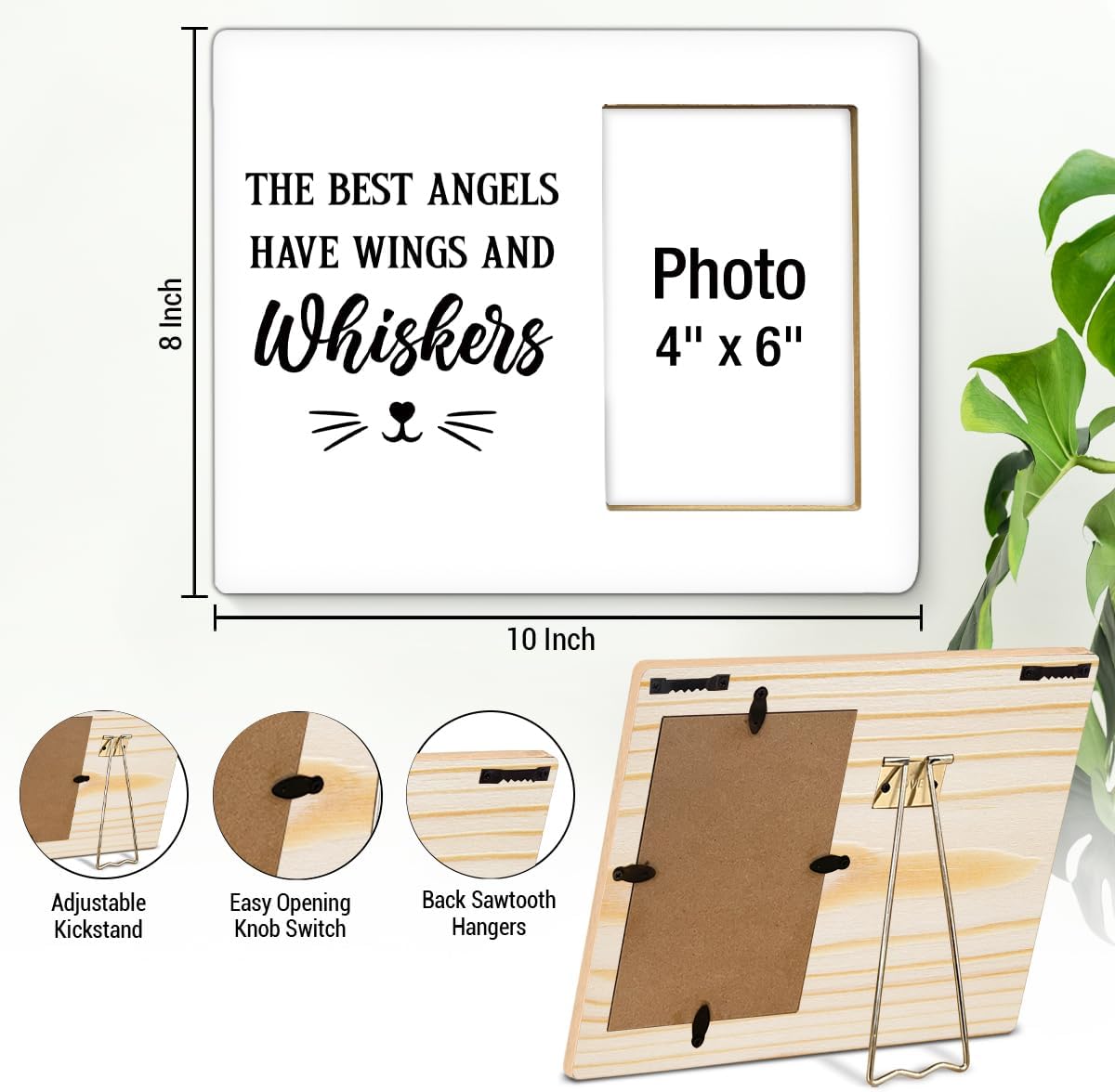 Cat Memorial Gifts for Loss of Cat Photo Frame, Pet Memorial Gifts for Cats, Grief Gift for Women, Pet Passing Away Remembrance Presents Wooden Picture Frames, Photo 4 x 6 Inches