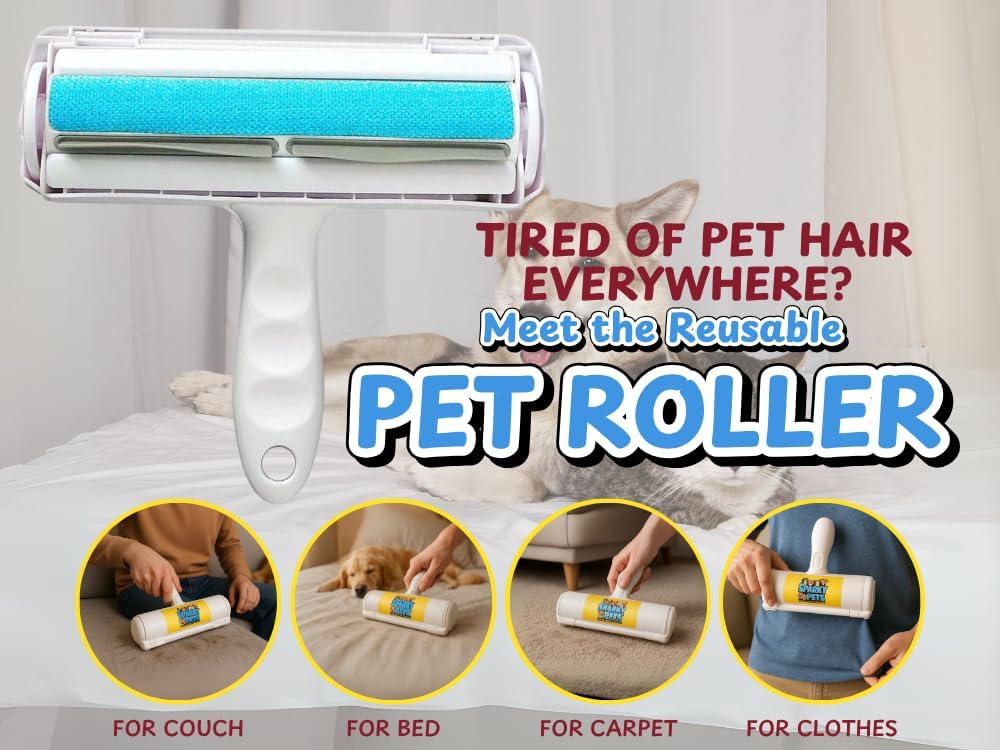 Pet Hair Roller – Reusable Pet Hair Remover for Furniture, Carpet & Car – Dog & Cat Hair Lint Roller – Pet Odor & Fur Buster – Grooming Essential & Upholstery Cleaner – Sticky, No Refills