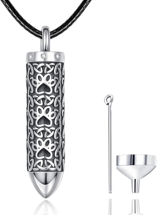 Dreamboat Pet Crematian Urn Necklace for Dog Cat Ashes 925 Sterling Silver Paw Print Keepsake Pendant Jewelry Gifts for Women Men