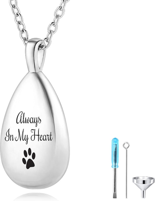 MMXX Personalized Pet Portrait Teardrop Urn Necklace with Name/Photo Stainless Steel Pendant - Cremation Jewelry for Pet Memorial Gifts - Funnel Kit Included