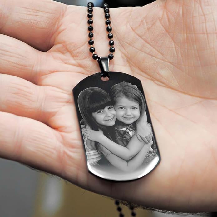 PicturesOnGold.com Black Plated Stainless Steel Custom Photo Dog Tag Pendant Personalized Picture Necklace w- 24 inch Ball Chain - 1 1/4 Inches x 2 Inches - Jewelry Gifts for Men & Women