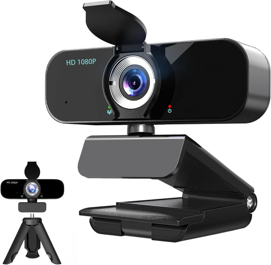 1080P Webcam for Computer/Laptop/Desktop/PC, External Camera with Microphone, USB Plug&Play, Auto Low Light Correction, Privacy Cover, Tripod, Wide Angle for Meeting/Online Video/Zoom
