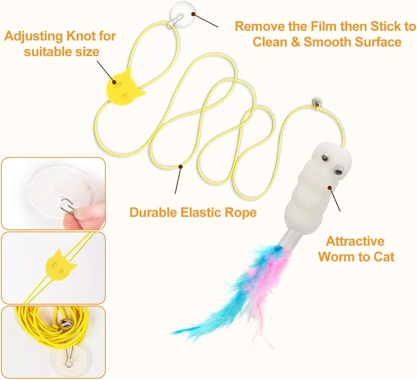 6 PCS Interactive Cat Feather Toys, Indoor Hanging Retractable Cat Toy, Self Play Toys Make Fun Excecise