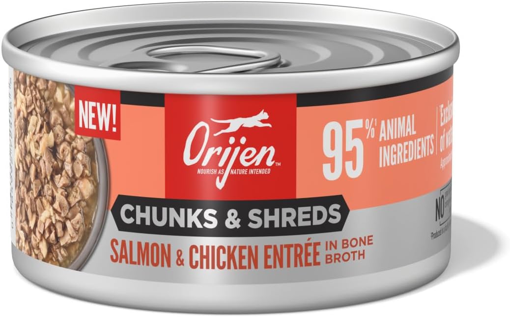 ORIJEN Chunks & Shreds Wet Cat Food Salmon & Chicken Entrée 3oz Cans (12 Count)