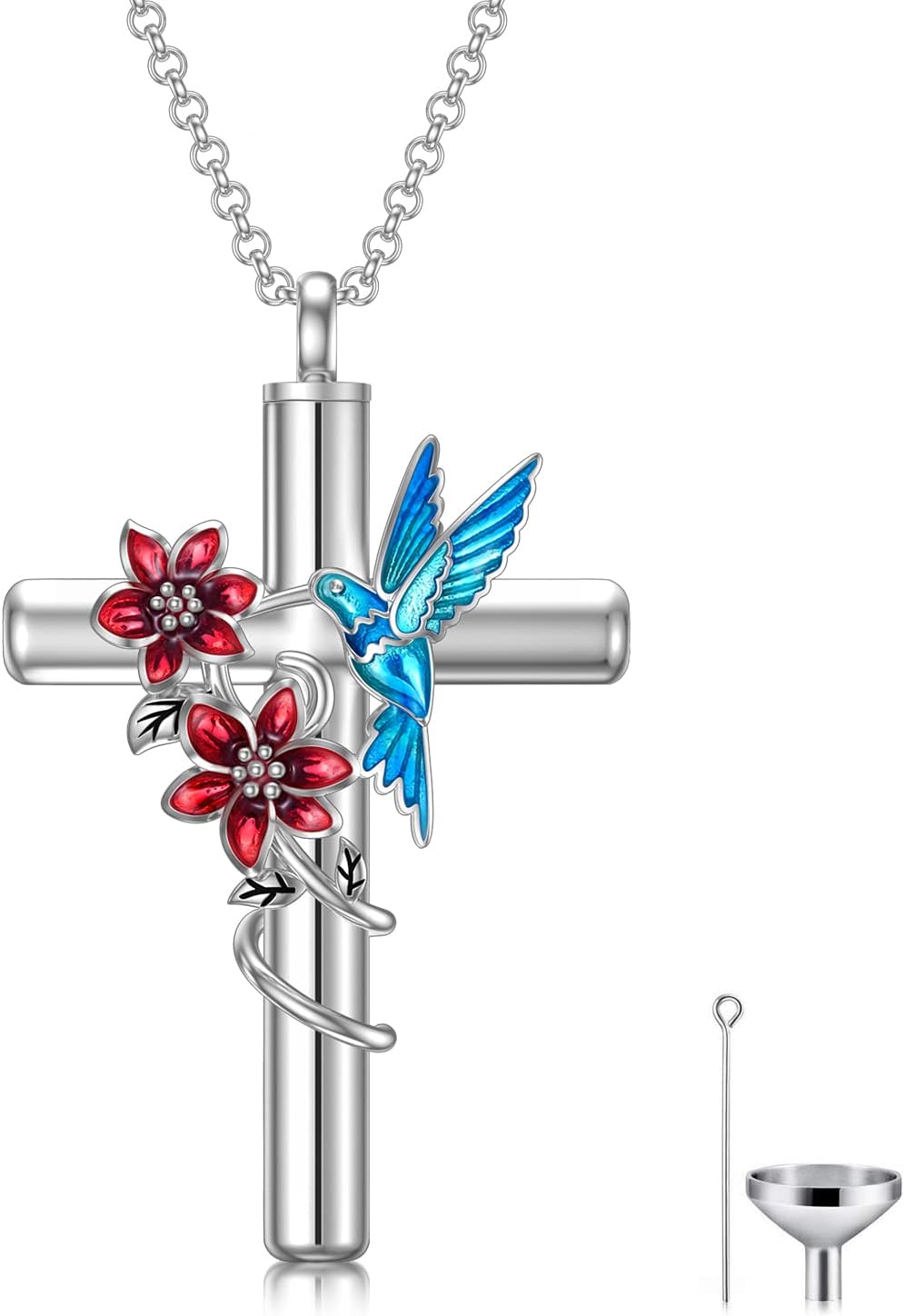 Cross Urn Necklace for Ashes 925 Sterling Silver Cremation Jewelry with Funnel Filler Kit Ashes Necklace for Human Women Girl Pets