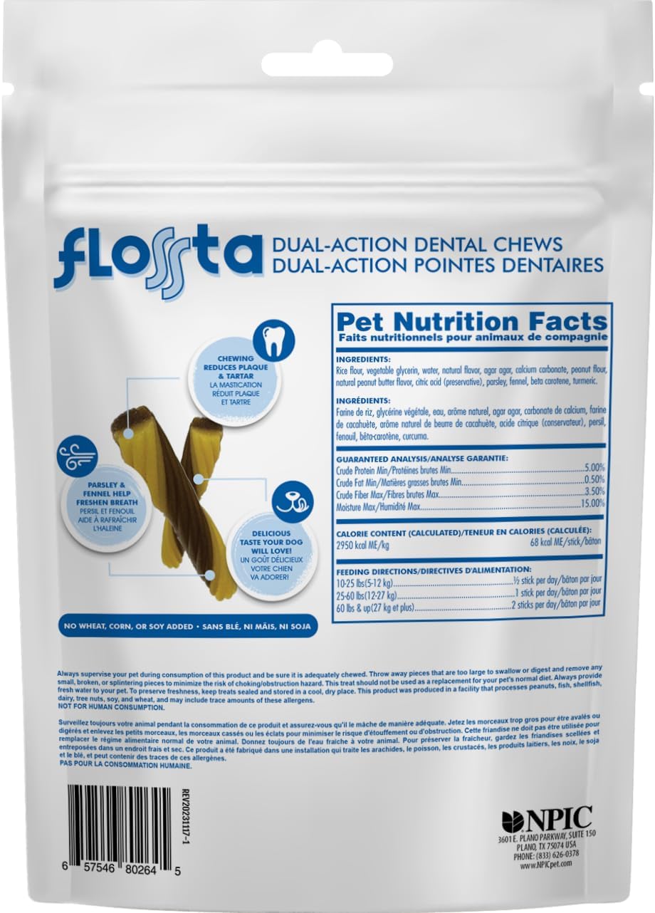 N-Bone Flossta Dual Action Dental Chews for Dogs, Unique Twist Shape for Deep Teeth Cleaning and Proactive Dental Care, Peanut Butter Flavor, 8 Count 6.4-oz Bag