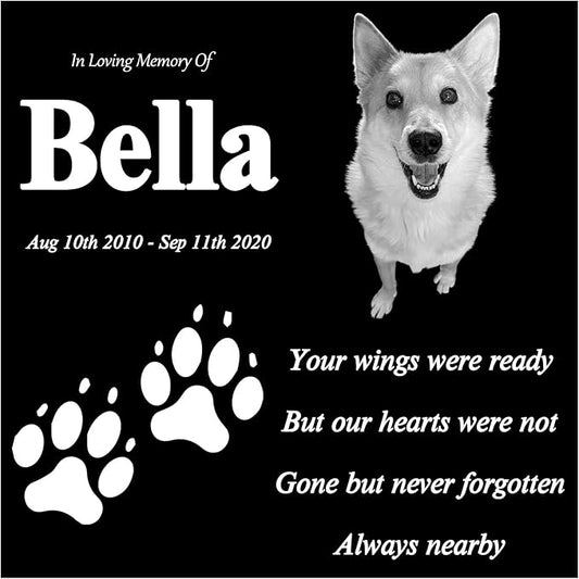 ODB 6x6 inches & 12x12 inches Personalized Pet Memorial Stones, Black Granite Memorial Garden Stone Engraved with Photo, Gifts for Someone Who Lost a Loved One, or Pet, Dog, Cat (Style 3)