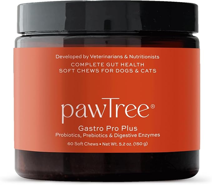 pawTree Gastro Pro Plus® for Dogs and Cats - Probiotics, Prebiotics and Digestive Enzymes - for Sensitive Stomach, Digestive Issues, Loose Stool, and Bad Gas (60 ct)