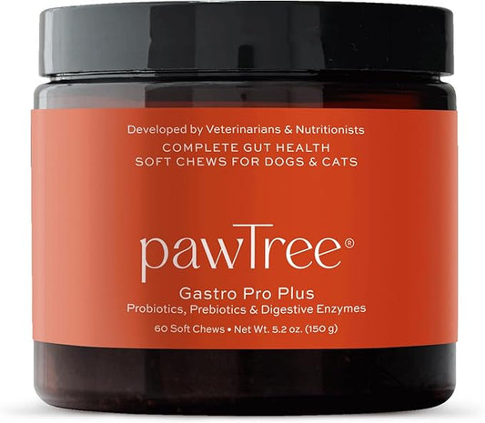 pawTree Gastro Pro Plus® for Dogs and Cats - Probiotics, Prebiotics and Digestive Enzymes - for Sensitive Stomach, Digestive Issues, Loose Stool, and Bad Gas (60 ct)