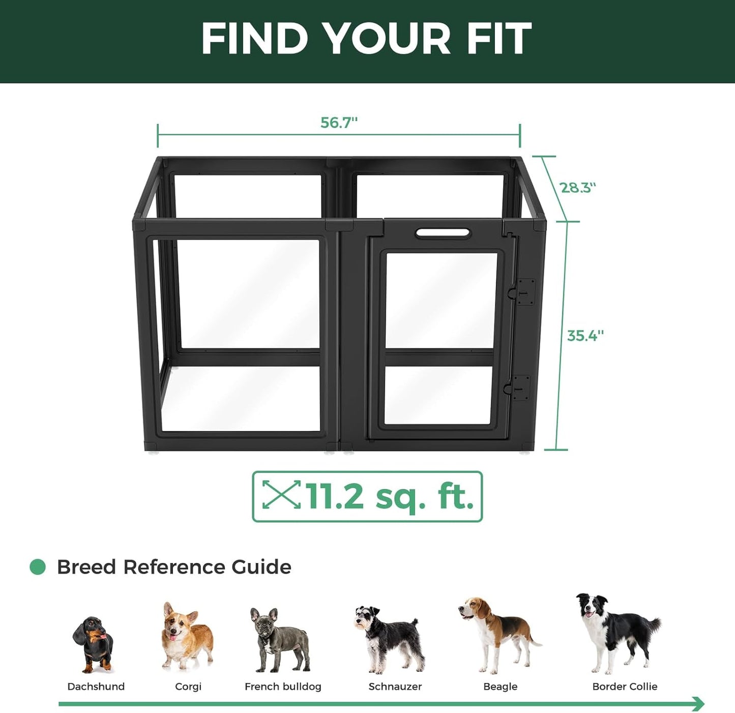FXW AuraSpace Acrylic Indoor Dog Playpen for Medium Dogs, 35 Inch, 6 Panels, Black