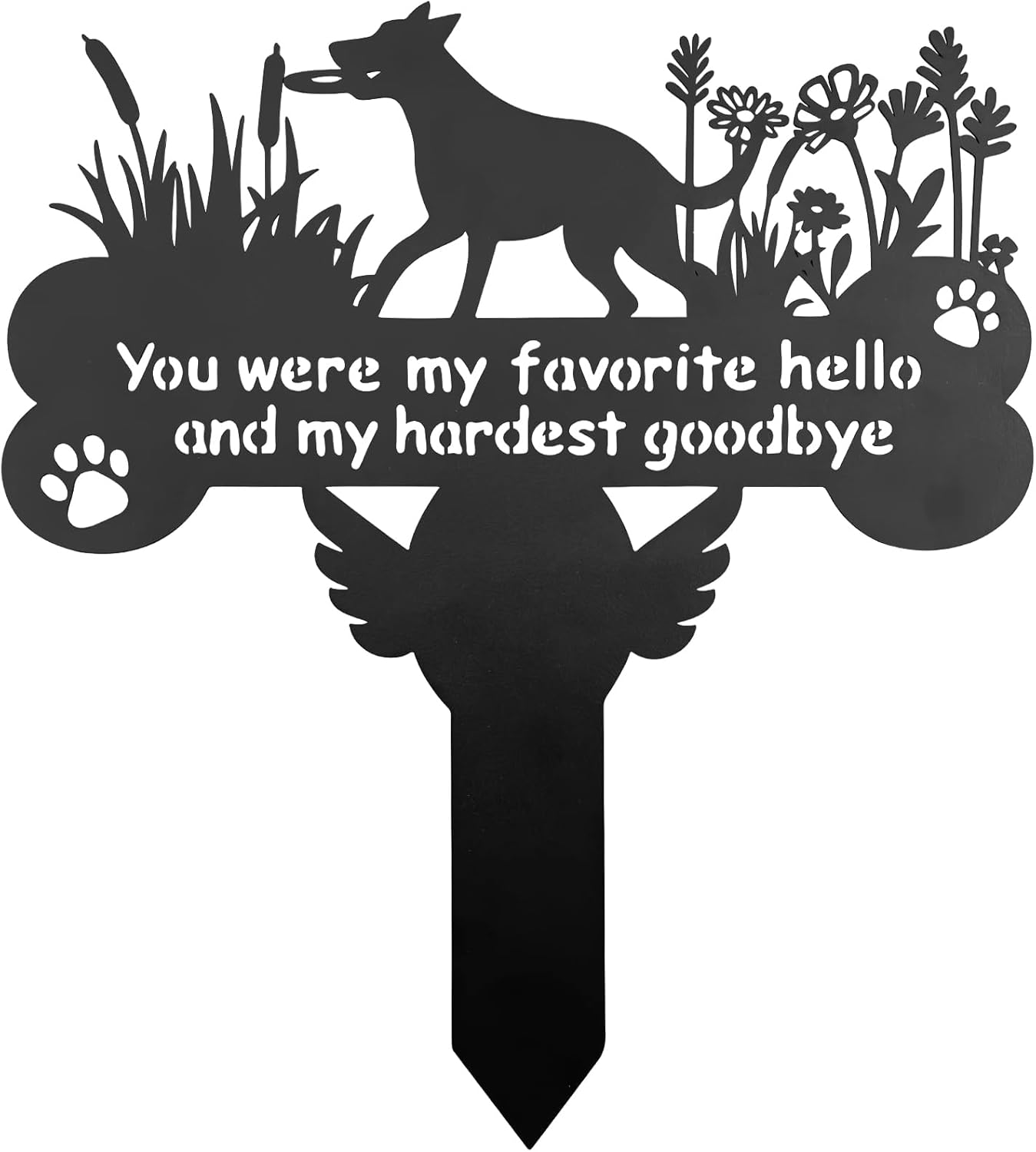 Dog Grave Markers, 12"X 14" Metal Baked Enamel Memorial Dog Stake for Pet Headstone Decorations, Waterproof Pets Cemetery Plaque for Outdoors, Lost Sympathy Tombstone Memorial Garden Sign Gift
