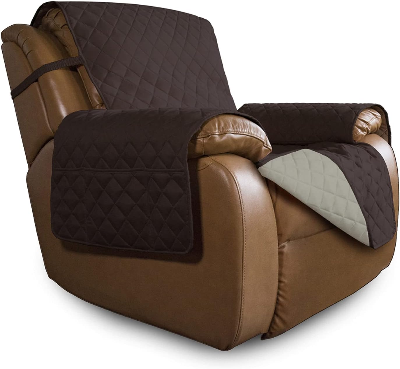 Easy-Going Oversized Recliner Cover Reversible Couch Cover Sofa Cover for Living Room Water Resistant Furniture Protector with Elastic Straps for Pets ('Large Recliner 27-29 in, Chocolate/Beige)